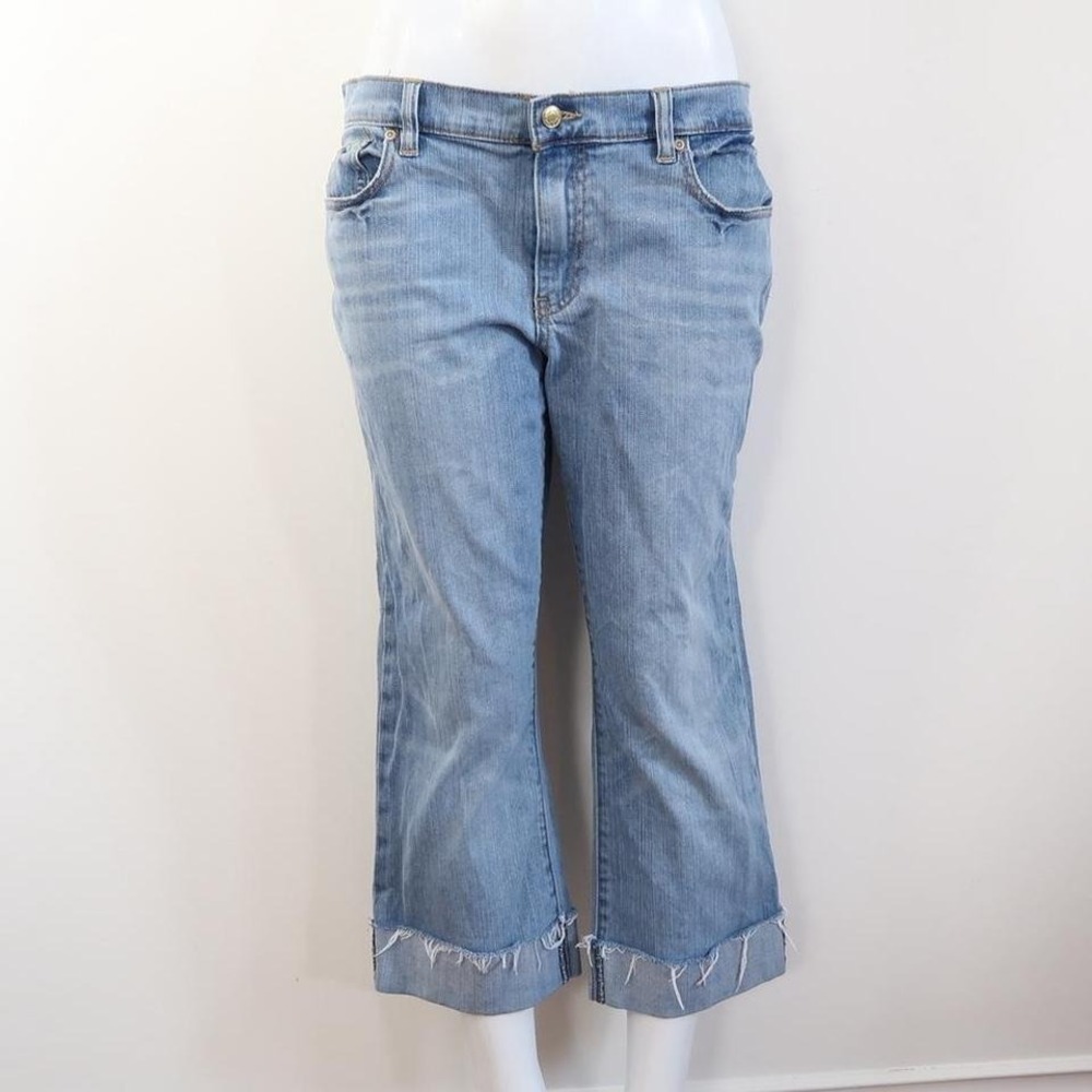 y2k low rise bootcut capris stretch medium wash denim